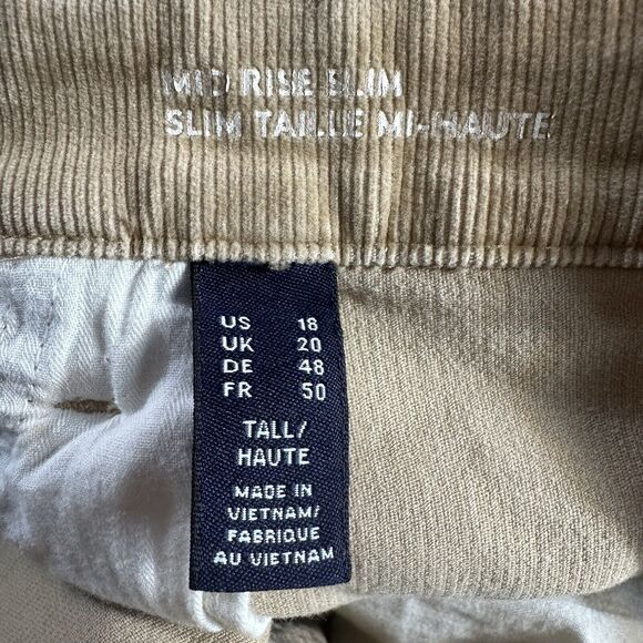 Lands End MID RISE SLIM Sz 18 Tan Corduroy High Rise Pants Slacks Trouser 39x30 - Picture 11 of 12